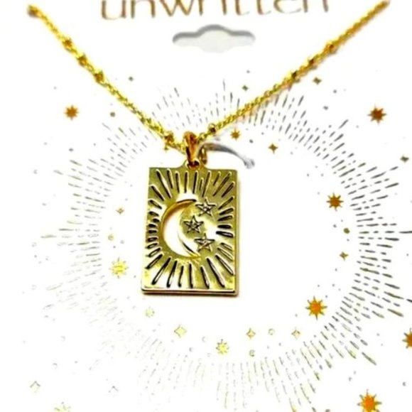Unwritten Jewelry - NWT Gold Flash Plated Talisman Pendant Necklace Dream Moon & Stars 16" Unwritten